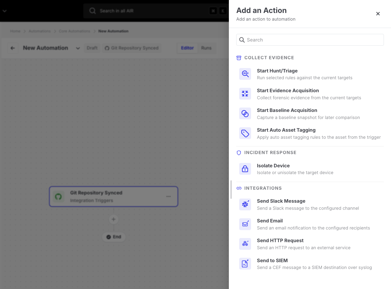 Actions: Add an action menu
